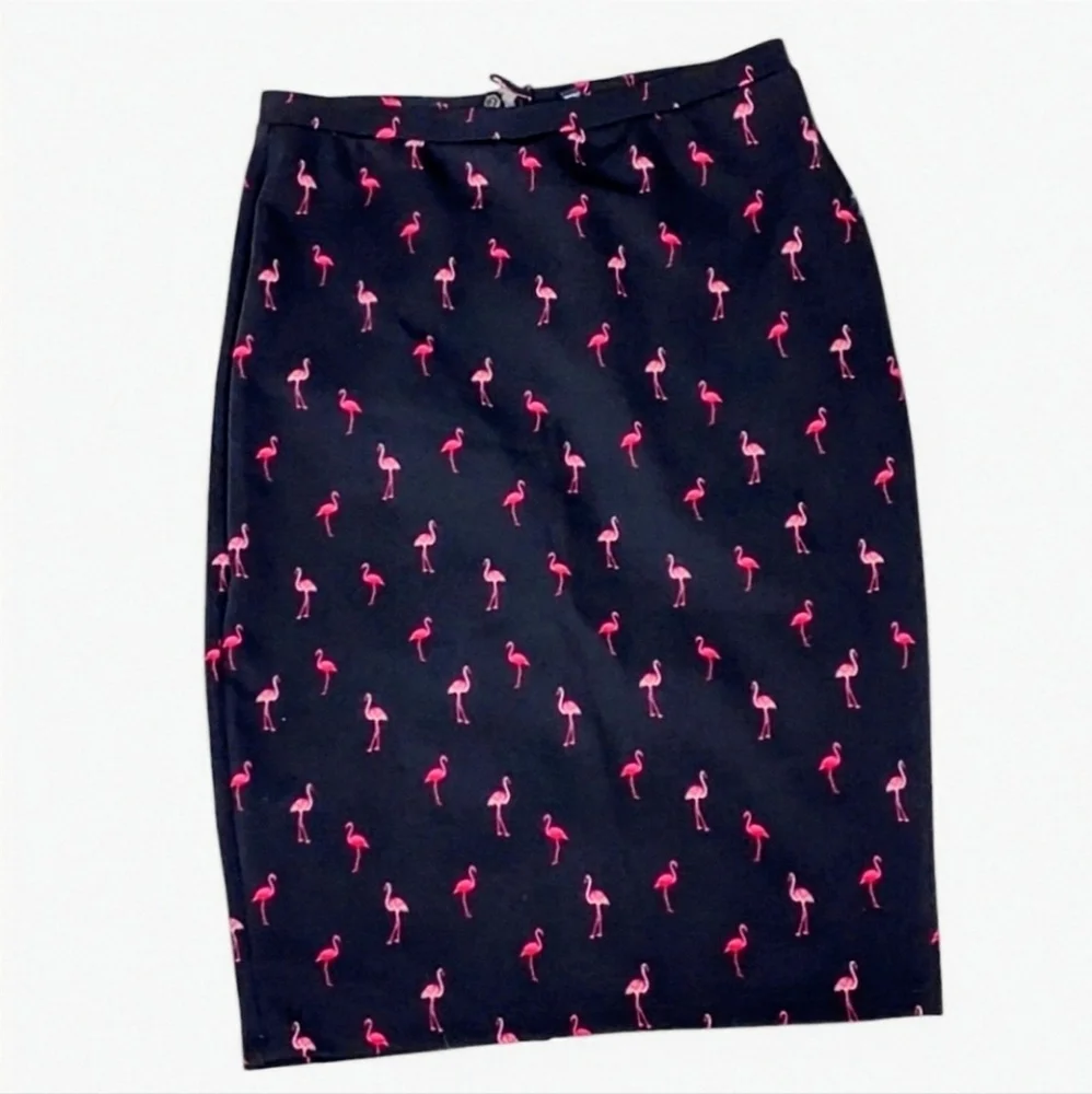 I Heart Ronson Pink Flamingo Pencil Midi Skirt. Back Slit, Back Zip. Has Stretch - Picture 2 of 7